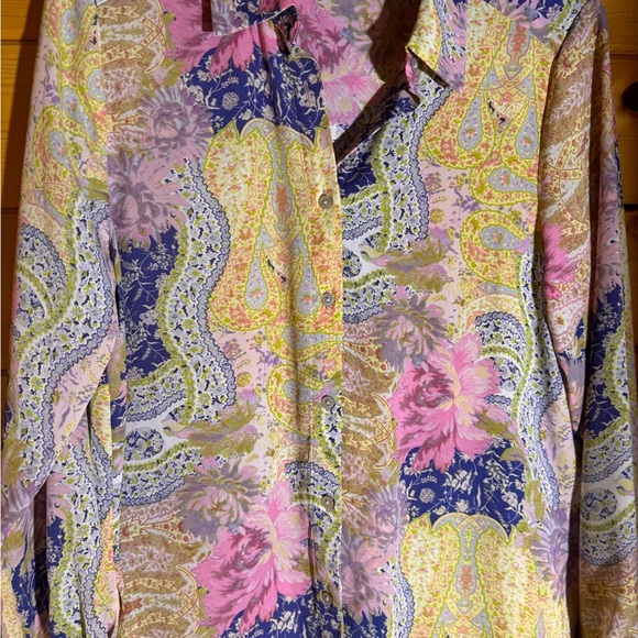 👚$5 DEAL👚Rose & Olive Multicolor Paisley Semi Sheer Blouse - Picture 6 of 7